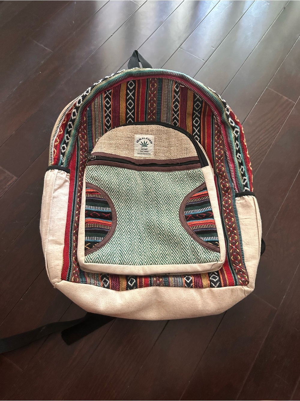 Himalayan Woven Pattern Backpack with Front Pocket - Multicolor